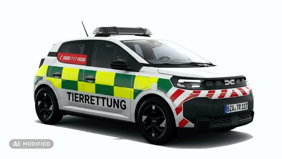 Dacia Spring als Einsatzfahrzeug der Tierrettung - AI Modified Dacia Spring als Einsatzfahrzeug der Tierrettung - AI Modified